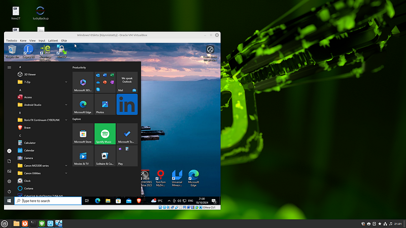 Windows running the Vbox
