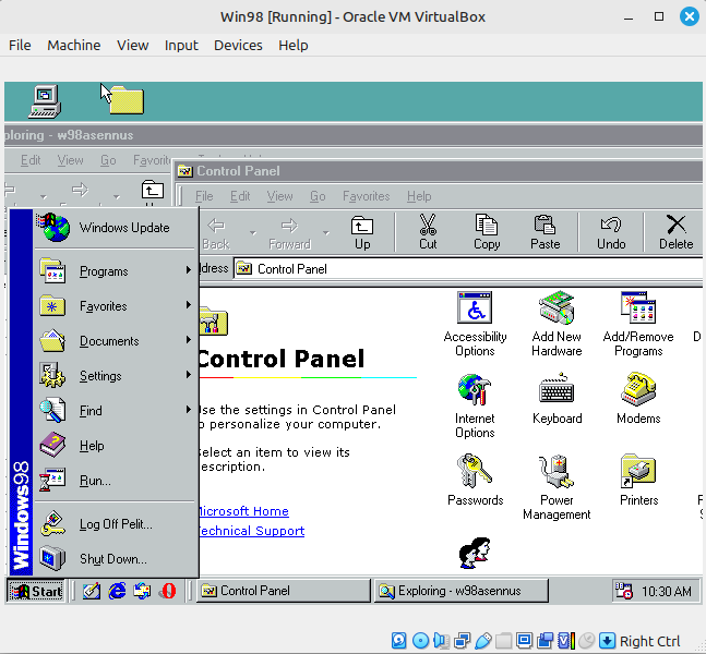 Windows 98 running in VirtualBox