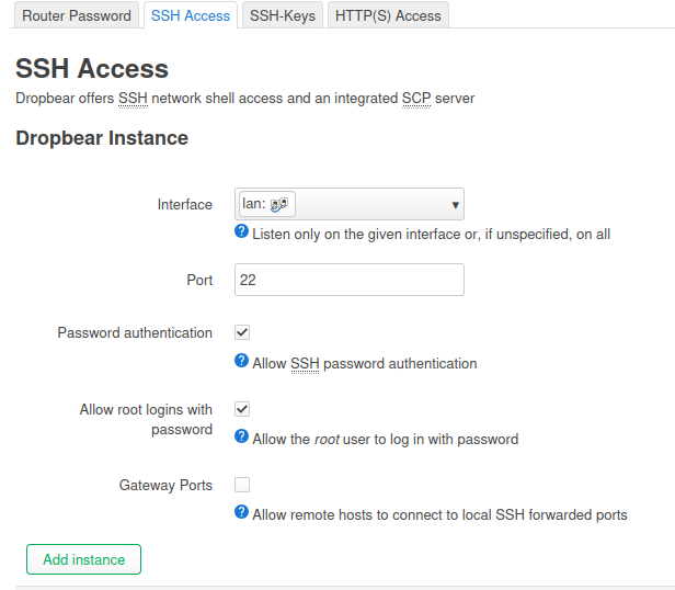 SSH settings